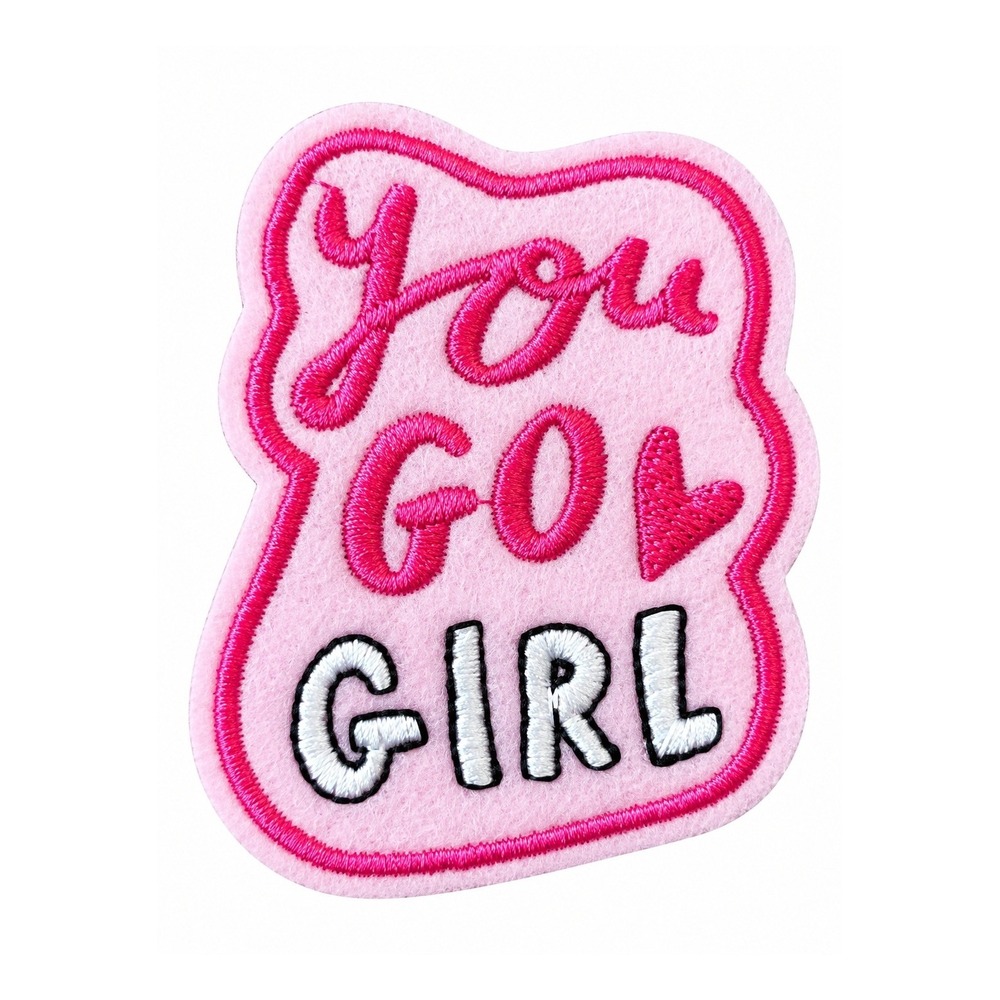 "You Go Girl" Pink Heart Embroidered Patch Sew On Applique 2 x 1.5 Inch